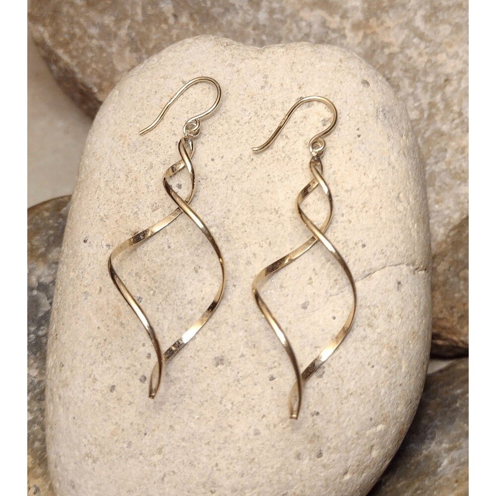 Gold Vermeil 925 Sterling Silver Spiral Twist Modern Dangle Earrings